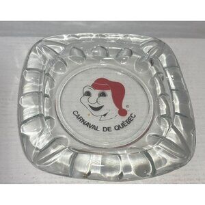 Carnival De Quebec Ashtray Glass With Red Bonhomme Design Vintage 4.5"